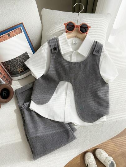 3 قطع أطقم للأولاد من السترة بأسلوب متلاشي الكوري والسراويل ذات الساق الواسعة المرتخية والقميص والنسيج المحبوك ذو طقم من 3 قطع بطوق يقة