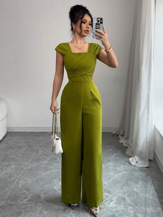 Modelyn جمبسوت نسائية ذات لون أحادي وياقة مربعة، للارتداء اليومي العادي