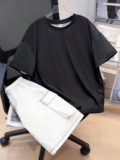 مايوه حريمي قطعة واحدة مجموعة من 2 قطعة من تي شيرت كاجوال بأكمام قصيرة مطبوع عليه رسم وشورت مريح للبنين الصغار