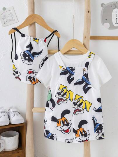 مجموعة 2 قطعة من ملابس الأطفال الرضع البنين، تشمل : قميص كارتون بنقشات الحيوانات + شورت، مناسب للربيع/الصيف، للاستخدام اليومي، المنزل، الحفلات