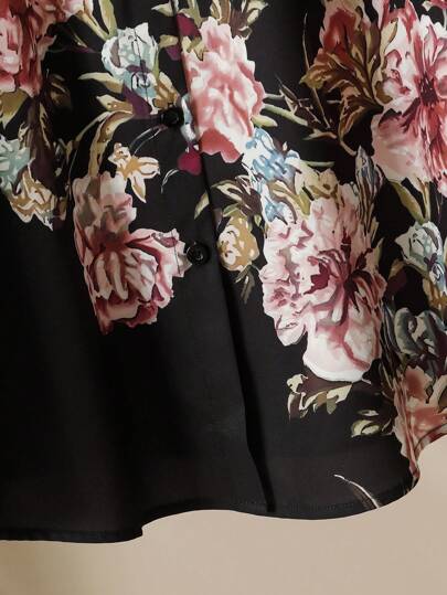 Lacomfia طقم كاجوال حريمي يتكون من بلوزة كريمية مطبوعة بنقشات الورود الرومانسية ذات أكمام طويلة مع بنطلون واسع الساقين مقاسات كبيرة