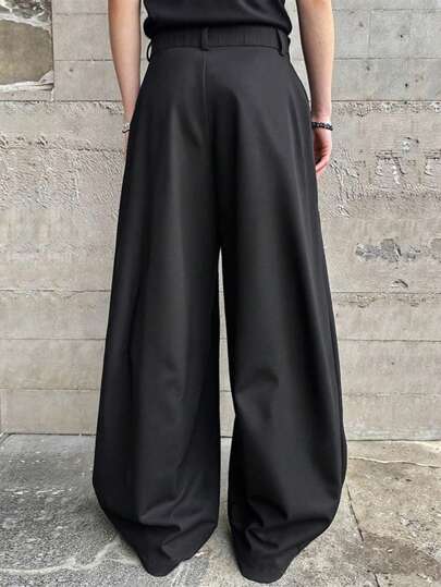 Manfinity Hypemode بنطلون رجالي واسع الساق مصمم بخصر مرتفع منفوش فضفاض بارز حسب آخر صيحات الموضة من Manfinity