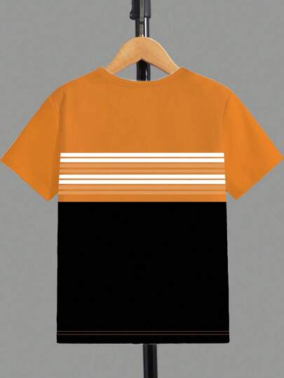 SHEIN تي شيرت تي شيرت كاجوال للمراهق الصبي بطباعة رقمية لنقوش الحروف والخطوط، بتصميم عصري بسيط، مناسب للرياضة الخارجية وارتداء الحرم الجامعي