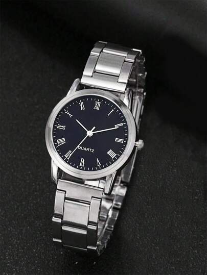 1 قطعة ساعة كوارتز صغيرة ذات قرص أسود معدني أنيقة وعصرية، هدية مناسبة للأطفال، مناسبة للارتداء اليومي وخاصة في رمضان