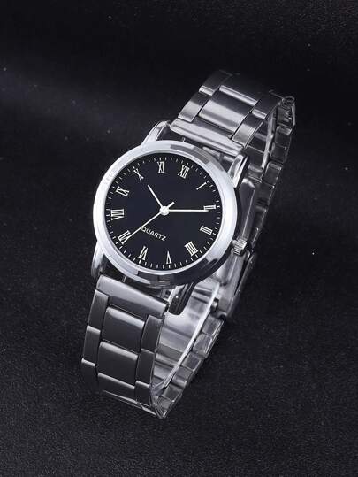 1 قطعة ساعة كوارتز صغيرة ذات قرص أسود معدني أنيقة وعصرية، هدية مناسبة للأطفال، مناسبة للارتداء اليومي وخاصة في رمضان