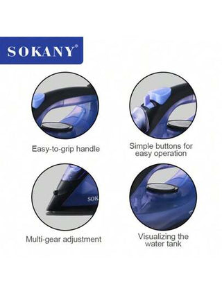 SOKANY كوي بخار عالي القوة 1600 وات من سوكاني، كوي كهربائي، إزالة تجاعيد الملابس، سخان سريع، تحكم ب- 5 درجات حرارة، امكانية التحويل التلقائي. خزان مياه كبير السعة 190 مل، لا حاجة لإضافة مياه متكرر، جاهز للاستخدام مباشرة. مناسب للعائلات والأعمال...