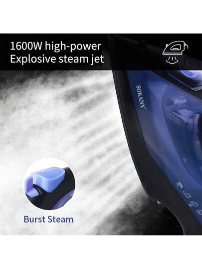 SOKANY كوي بخار عالي القوة 1600 وات من سوكاني، كوي كهربائي، إزالة تجاعيد الملابس، سخان سريع، تحكم ب- 5 درجات حرارة، امكانية التحويل التلقائي. خزان مياه كبير السعة 190 مل، لا حاجة لإضافة مياه متكرر، جاهز للاستخدام مباشرة. مناسب للعائلات والأعمال...