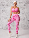 SHEIN Sport Studio مجموعة رياضة للنساء 2 قطعة، من مواد ماصة للرطوبة وقابلة للتنفس، صدرية رياضية بحمالات متقاطعة + بناطيل بلوحات شبكية، بطبعة زهور، خالية من الغرز، بزي رياضي للنساء للياقة البدنية والرقص