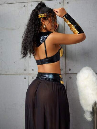 طقم تانكيني حريمي Fantasy Costume مجموعة لباس نسائية (صدرية، تنورة، شال، 2 قفاز، قطعة رأس)