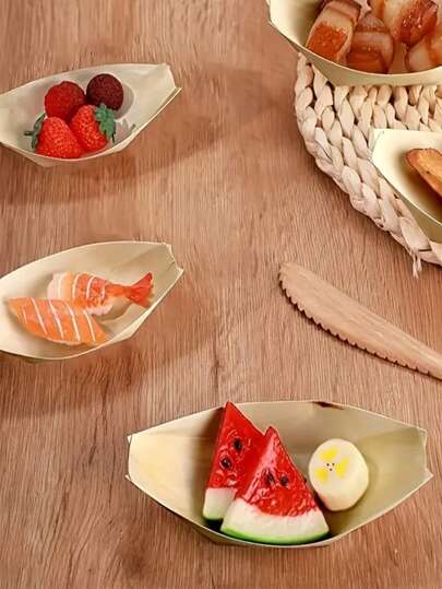 10/20/50 حبة قوارب خيزران عالية الجودة، مناسبة للمقبلات والوجبات الخفيفة - للاستخدام مرة واحدة، أوعية طعام مثالية للسوشي والأكل الصيني والأعراس وأعياد الميلاد والحفلات