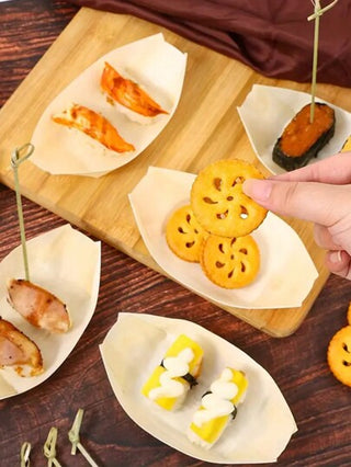 10/20/50 حبة قوارب خيزران عالية الجودة، مناسبة للمقبلات والوجبات الخفيفة - للاستخدام مرة واحدة، أوعية طعام مثالية للسوشي والأكل الصيني والأعراس وأعياد الميلاد والحفلات