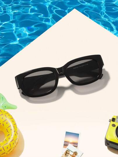 قطعة واحدة نظارات شمس أكريليك مربعة الإطار للمراهقين بأعمار 12-16 سنة بلون أسود ،مناسبة للعطلات والأزياء اليومية