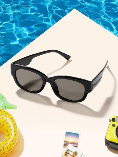 قطعة واحدة نظارات شمس أكريليك مربعة الإطار للمراهقين بأعمار 12-16 سنة بلون أسود ،مناسبة للعطلات والأزياء اليومية