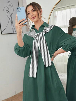 فساتين حريمي Mulvari فستان طويل يومي للنساء بأكمام طويلة ذو لون سادة بتصميم مقسم