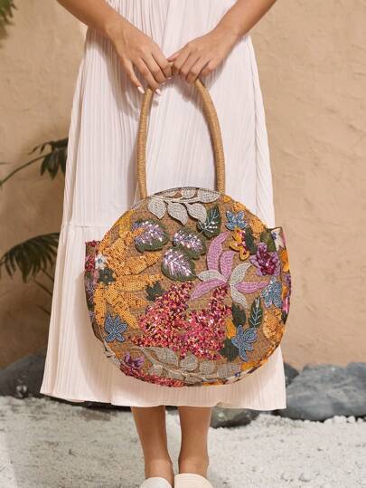 VCAY حقيبة يد أنيقة مزينة بالترتر والتطريز للنساء للعطلة الفاخرة