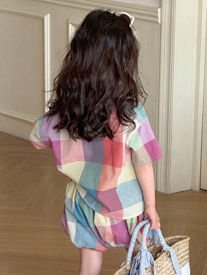 تيشيرتات بناتي Dazy Kids طقم قمصان زخرفية مربعة الأزرار وشورتات للبنات الصغيرات، مجموعة من قطعتين