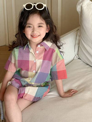 تيشيرتات بناتي Dazy Kids طقم قمصان زخرفية مربعة الأزرار وشورتات للبنات الصغيرات، مجموعة من قطعتين