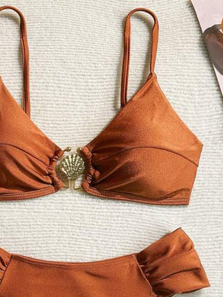 Swim Chiccia مجموعة بكيني معدني مزخرف مخصر جذاب مزين بكشكشة للنساء لقضاء العطلة الربيعية، مناسبة للشاطئ والعطلات الصيفية، مصنوعة من مواد نباتية