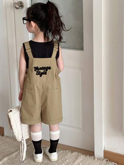 تيشيرتات بناتي DAZY 2 قطعة/طقم قميص كاميسول بطبعة حرف وشورت أطفال للبنات