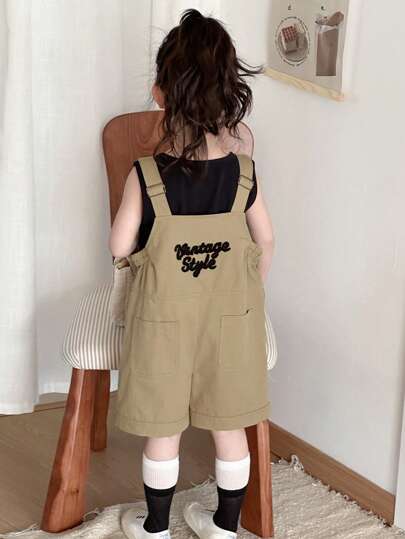 تيشيرتات بناتي DAZY 2 قطعة/طقم قميص كاميسول بطبعة حرف وشورت أطفال للبنات