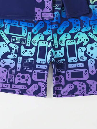 مايوه أولادي مجموعة ملابس سباحة قطعتين (ملابس علوية وشورت) مطبوعة بنقشة أشجار جوز الهند الاستوائية، مناسبة للمراهقين، الشاطئ، السباحة، العطل، التزلج على الأمواج، الغوص، الصيف