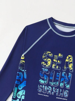 مايوه أولادي مجموعة ملابس سباحة قطعتين (ملابس علوية وشورت) مطبوعة بنقشة أشجار جوز الهند الاستوائية، مناسبة للمراهقين، الشاطئ، السباحة، العطل، التزلج على الأمواج، الغوص، الصيف