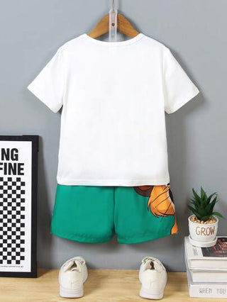 Persoplay Kids مجموعة من 2 قطعة قميص أكمام قصيرة مطبوع عليه رسمة كرتونية لطفل على شكل أسد وقصير رياضي، مناسب للارتداء اليومي العادي، الخارج، المدرسة، والعطلات الصيفية