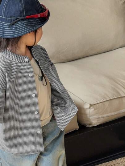 DAZY قميص كاجوال للصبي المراهق مطبوع بالنمط المربع الكرتوني