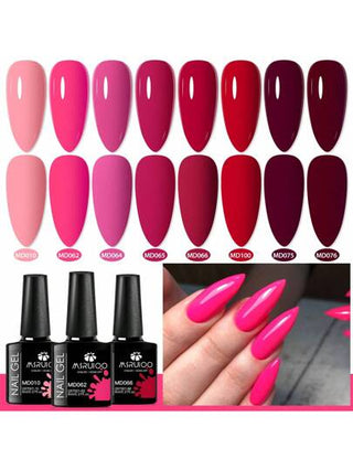 12 قطعة/مجموعة طلاء أظافر جل وردي مجموعة، ظلال وردي غامق ربيعي نيون ساطع أحمر، جل طلاء أظافر من دون مسح أساس وطبقة علوية، تأثير لامع طويل الأمد قابل للنقع لفن الأظافر DIY للصالون المنزلي