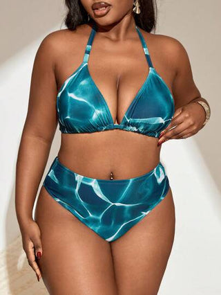 طقم تانكيني حريمي Swim Curve 4 قطعة للمرأة المنحنية على شكل زائد الحجم مجموعة تانكيني، تتضمن: سترة علوية مع كشاكش، سروال قصير، غطاء علوي بأكمام طويلة من الشبك، تنورة ربطة خصر، مجموعة ملابس سباحة على شكل سترة للشاطئ والإجازات الصيفية