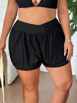 SHEIN CURVE+ بيكيني نسائي من قطعة واحدة باللون الأحادي مع تفاصيل متقاطعة على الخصر، بفت فضفاض ومخفف، ملابس سباحة للشاطئ والعطلات، مناسب للعطلات الصيفية