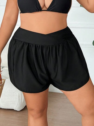 SHEIN CURVE+ بيكيني نسائي من قطعة واحدة باللون الأحادي مع تفاصيل متقاطعة على الخصر، بفت فضفاض ومخفف، ملابس سباحة للشاطئ والعطلات، مناسب للعطلات الصيفية