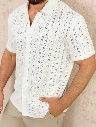 Manfinity Homme قميص كاجوال واسع للرجال بأكمام قصيرة ومفرغ