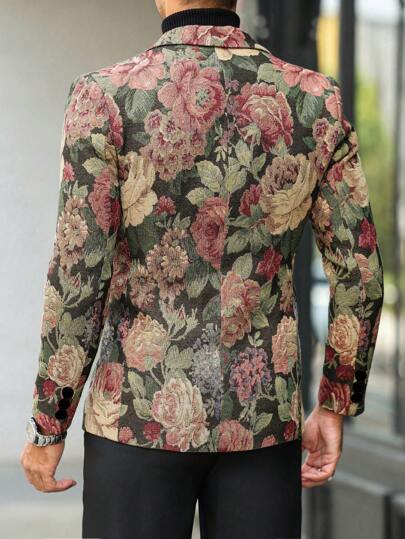 Manfinity Homme جاكيت كاجوال منقوشة بطبعة الأزهار للرجال، بتصميم محايد وأنيق للحياة اليومية