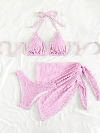 Swim Mod طقم بكيني كاجوال للنساء بقطعتين بلا ظهر وياقة حالتر، وتنورة، لارتداء في الصيف والعطلات على الشاطئ