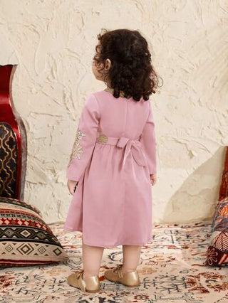 فساتين بيبي فستان طويل الأكمام للفتيات الصغيرات بتصميم وردي جميل مبطن بكشكشة، صيفي