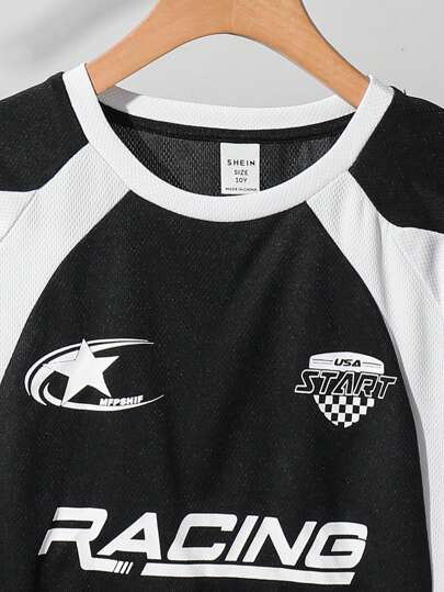 SHEIN مجموعة تاب بأكمام قصيرة رياضية وشورتات للفتيان في سن المراهقة