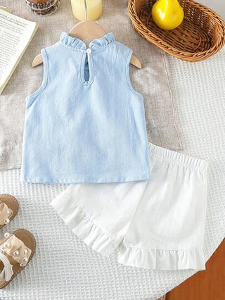 SHEIN Genkimix Kids بدلة للرضيعة مع فيونكة، مناسبة للربيع/الصيف، ملابس كاجوال مريحة، أقمشة لطيفة على البشرة مناسبة للارتداء اليومي في المنزل أو الخارج