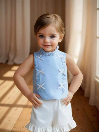 SHEIN Genkimix Kids بدلة للرضيعة مع فيونكة، مناسبة للربيع/الصيف، ملابس كاجوال مريحة، أقمشة لطيفة على البشرة مناسبة للارتداء اليومي في المنزل أو الخارج
