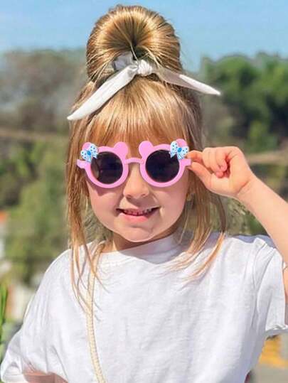 إطار نظارات كيوت دببة للأولاد والبنات الأطفال، موضة مع فيونكة، بكميات 2 أو 3 قطع، بطاقة إظهار فقط لا شحن