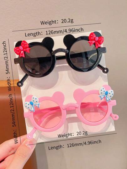 إطار نظارات كيوت دببة للأولاد والبنات الأطفال، موضة مع فيونكة، بكميات 2 أو 3 قطع، بطاقة إظهار فقط لا شحن