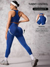 SHEIN Sport Studio طقم نسائي رياضي سترة وبنطلون رياضي مع تفاصيل الخياطة، باللون الأزرق
