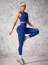 SHEIN Sport Studio طقم نسائي رياضي سترة وبنطلون رياضي مع تفاصيل الخياطة، باللون الأزرق