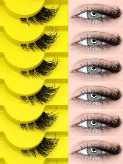 GROINNEYA 9 أزواج من رموش مستعارة طبيعية نصفية ذات شريط شفاف عيون القطة ، رموش كثيفة ناعمة 3D مستوحاة من الحيوان (صناعية) ذات أشرطة ناعمة