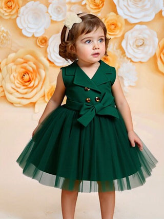 فساتين بيبي Glamorique Kids فستان عيد ميلاد بناتي لرمضان مع ربطة الخصر والياقة المصنوعة من قطع شبكية