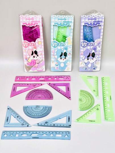 أدوات مكتبية ومدرسية (شحن عشوائي الألوان) 4 قطع من مسطرة مرنة لرسم الطلبة تشمل: مسطرة 20 سم، منقلة 180 درجة، مسطرة مثلث 45 درجة، ومسطرة مثلث 60 درجة