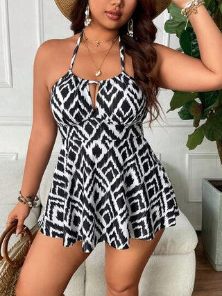 Swim Lushoire مجموعة بكيني سيدات مقاس كبير مكونة من قطعتين، بحمالات رفيعة وطباعة مع خيط سحب، مجموعة بكيني ممتصة للنحافة لموسم الأجازات