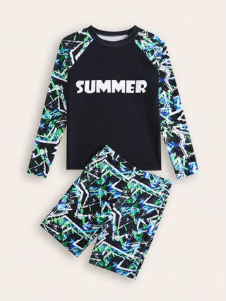 مايوه أولادي قطعتان/مجموعة سراويل سباحة مطبوعة بتصميم عصري للمراهقين