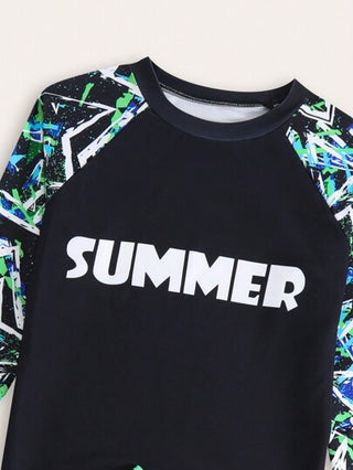 مايوه أولادي قطعتان/مجموعة سراويل سباحة مطبوعة بتصميم عصري للمراهقين