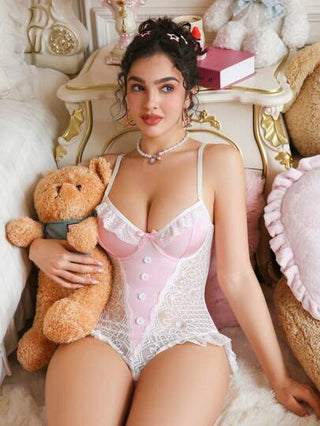 لانجيري حريمي PetitDoll جمبسوت قصيرة من النساء ذات تطعيم من الدانتيل، بمظهر أنيق وكاجوال مناسب للاستخدام اليومي